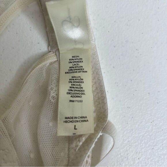 NWOT Jessica Simpson Stretch Mesh Dot Babydoll Cream Floral Lace Women Large - Picture 10 of 15